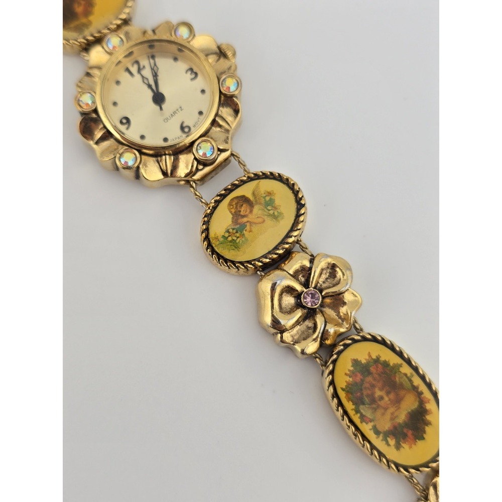Vintage Slider Charm Working Watch - Cherub Victorian Revival AB Rhinestone - Picture 8 of 13